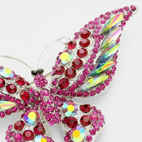 Butterfly Abalone Fuchsia Pink Crystal Large Brooch - Picture 4 of 7